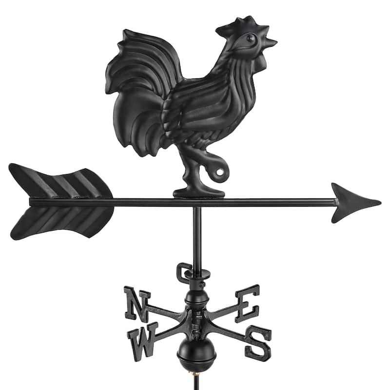 Modern Farmhouse-Inspired Rooster Cottage / Shed Size Weathervane 802KR w/Roof Mount - Black Finish by Good Directions