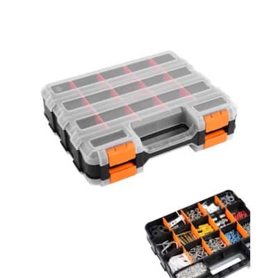 Double-Sided PP Small Parts Organizer with 34-Compartment and Transparent Lid - 12.6 x 10.6 x 3.1 in