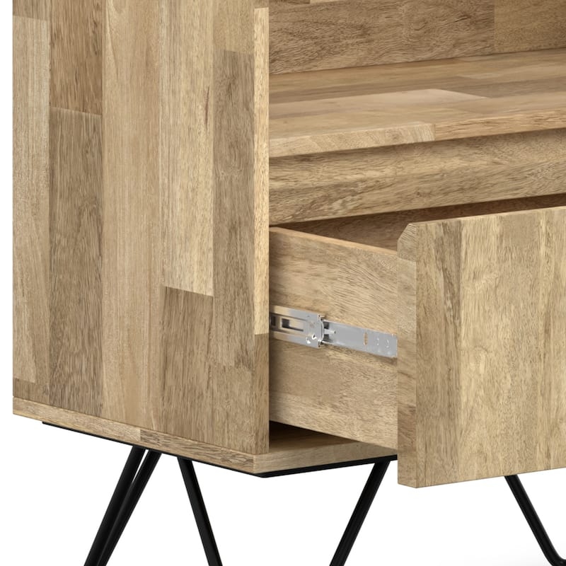 WYNDENHALL Moreno SOLID MANGO WOOD and Metal 64 x 24 inch Rectangle Modern Tall Bookcase in Natural -  14"d x 24"w x 64"h