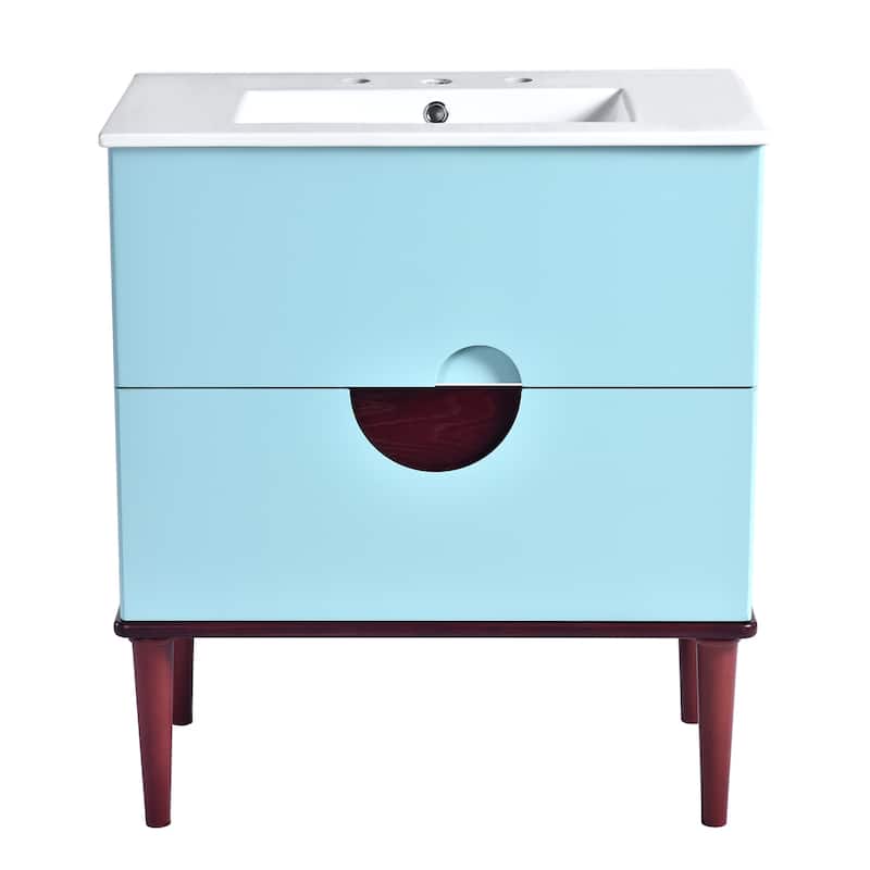 30" Wood Bathroom Vanity Cabinet with Ceramic Sink and 2 Drawers