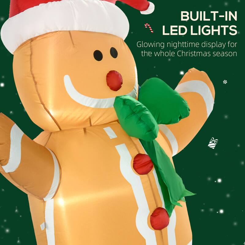 HOMCOM 6' Christmas Gingerbread Man, Large Christmas Inflatable Holiday Decoration, Gingerbread Decorations