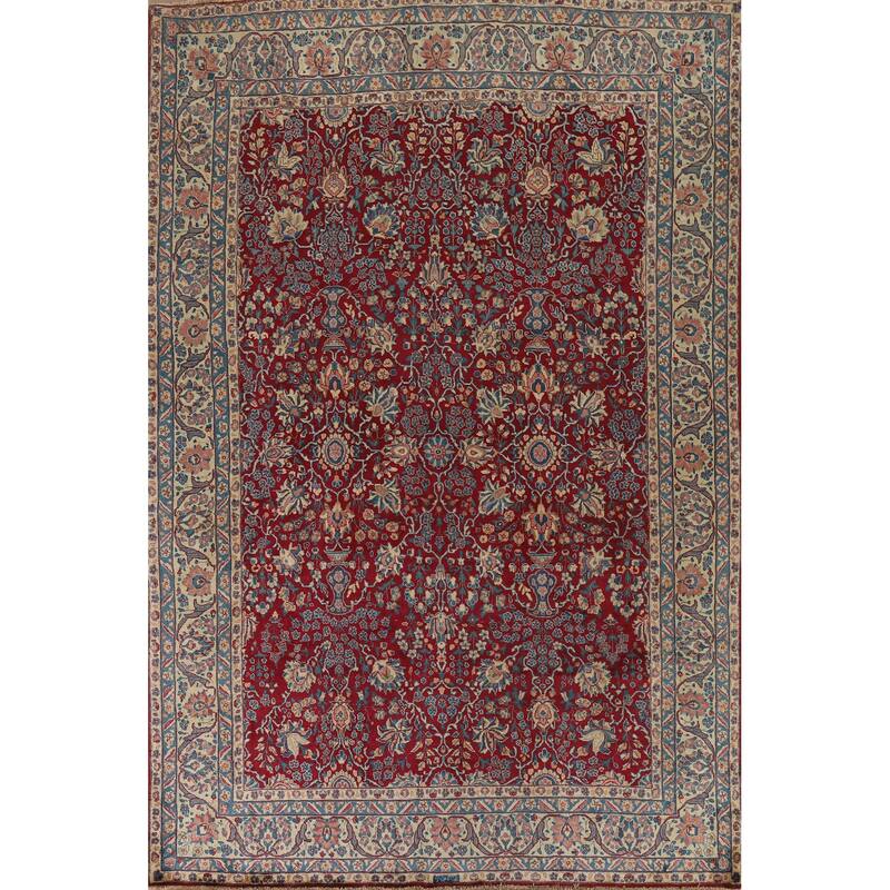 Vegetable Dye Floral Yazd Antique Persian Wool Carpet - 6'6" x 9'10"