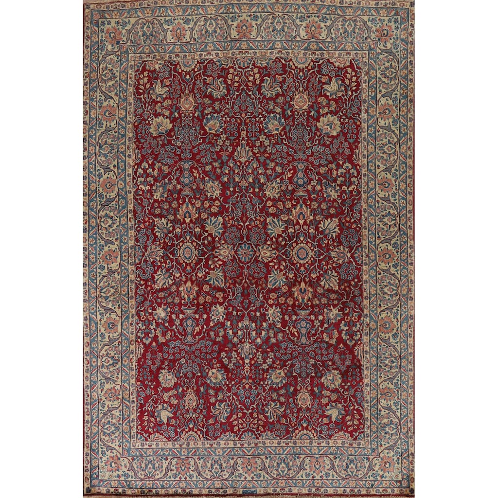 Vegetable Dye Floral Yazd Antique Persian Wool Carpet - 6'6" x 9'10"