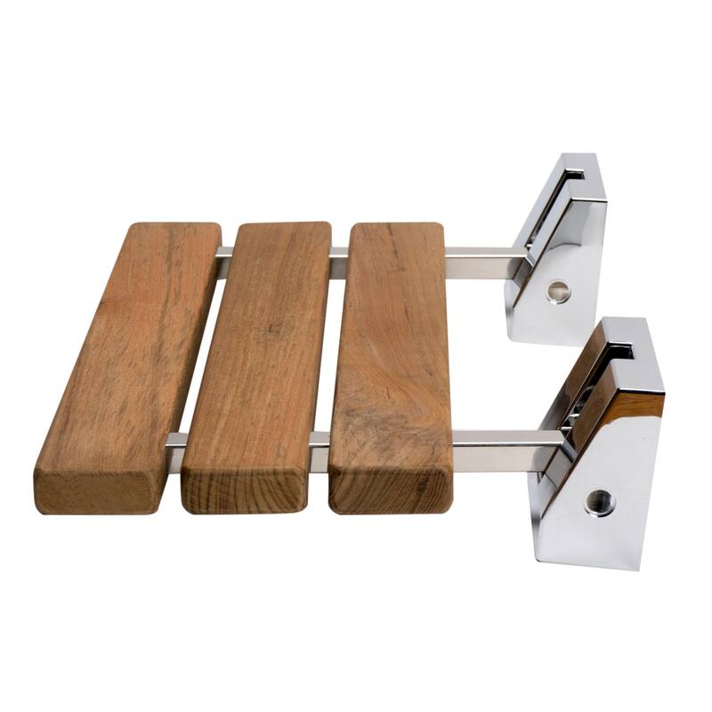 Polished Chrome 16" Folding Teak Wood Shower Seat Bench