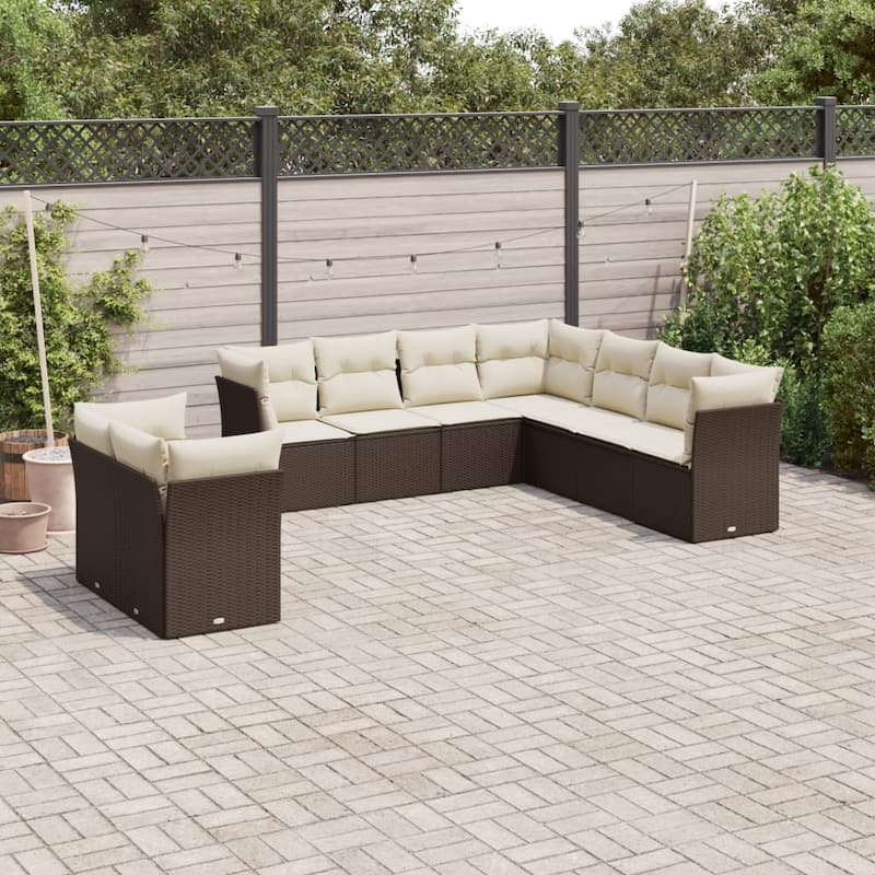 vidaXL Garden Sofa Set Brown PE rattan Large Adjustable Feet - 24.4 x 24.4 x 27.2