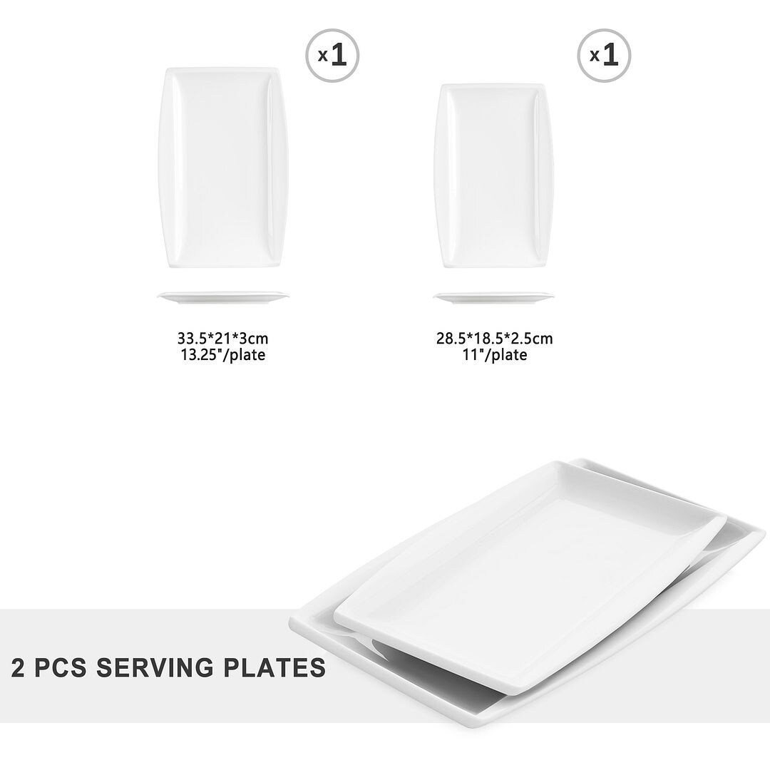 MALACASA 11 inch and 13.25 inch ivory white rectangular plates set