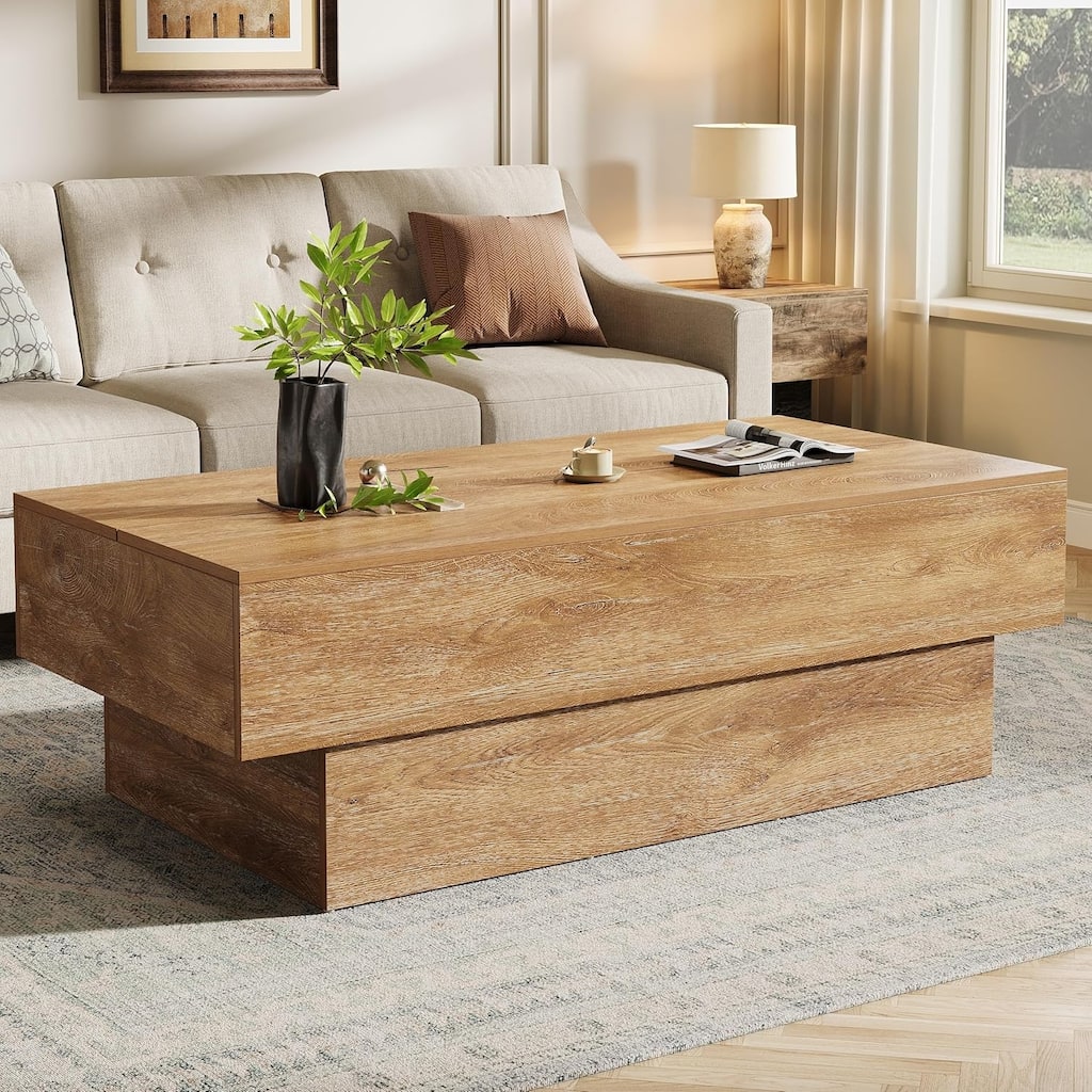 55-Inch Wood Coffee Table, Large Rectangle Tea Table, Center Table for Living Room, Office Reception