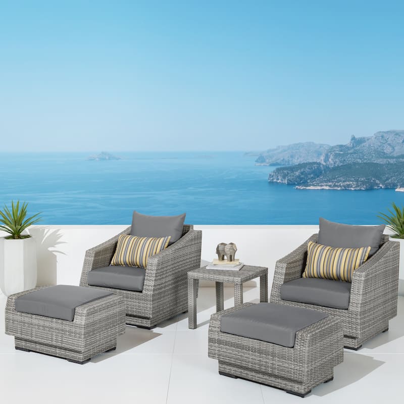 Cannes 5 Piece Aluminum Outdoor Patio Club Chair & Ottoman Set.