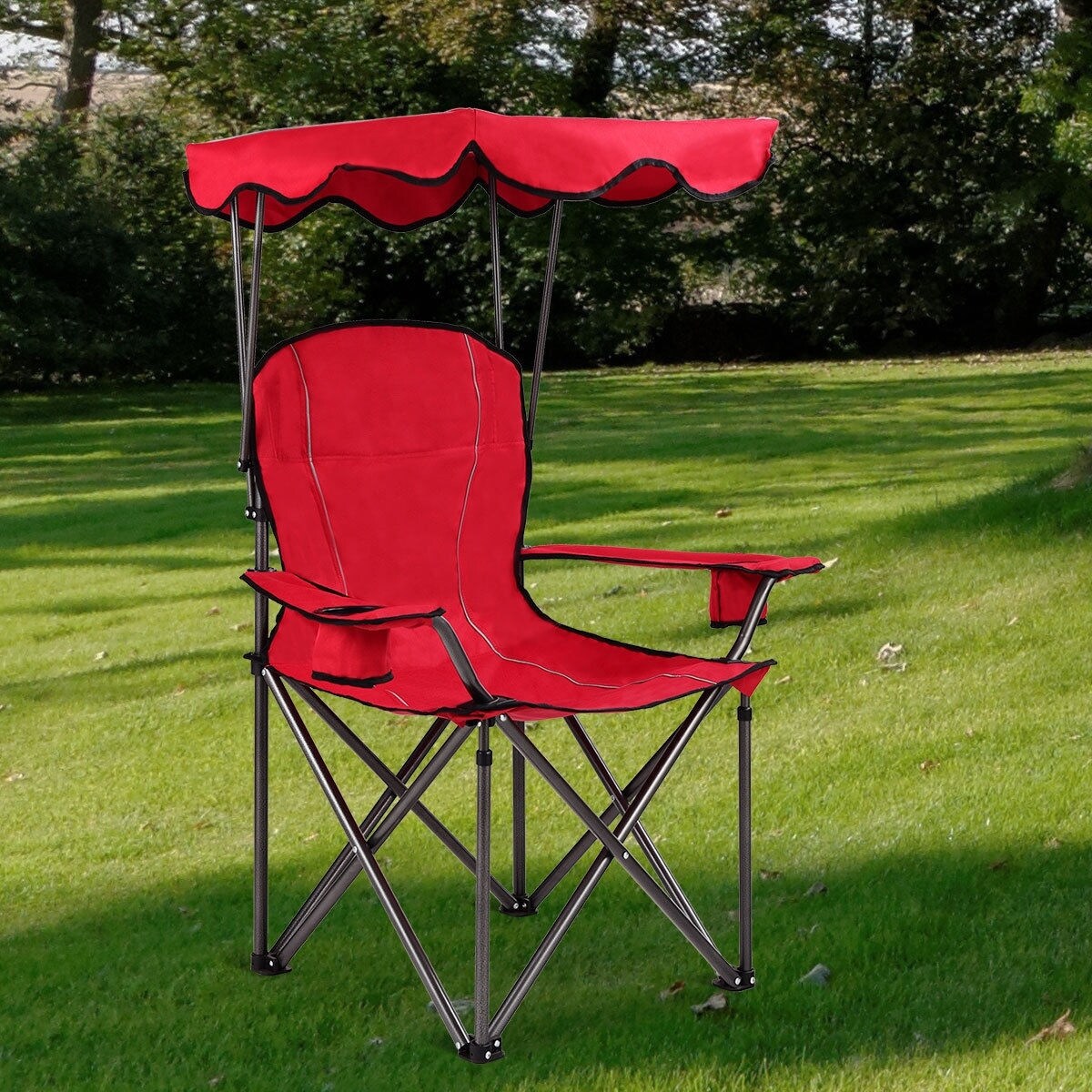 Portable Folding Beach Canopy Chair with Cup Holders-Red - 38\, image size:1200x1200