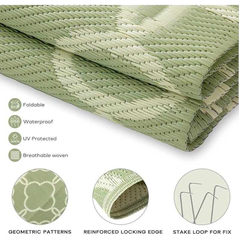 Outdoor Plastic Straw Rug Waterproof for Patio, Clearance Reversible
