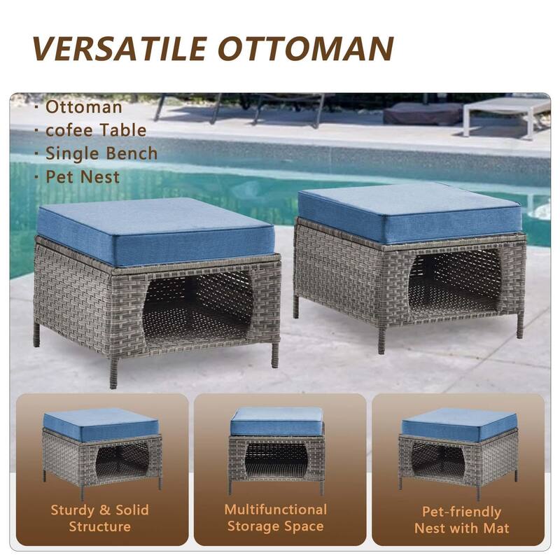 Gray Wicker Rattan Outdoor Patio Furniture Set Swivel Chair with Cushion