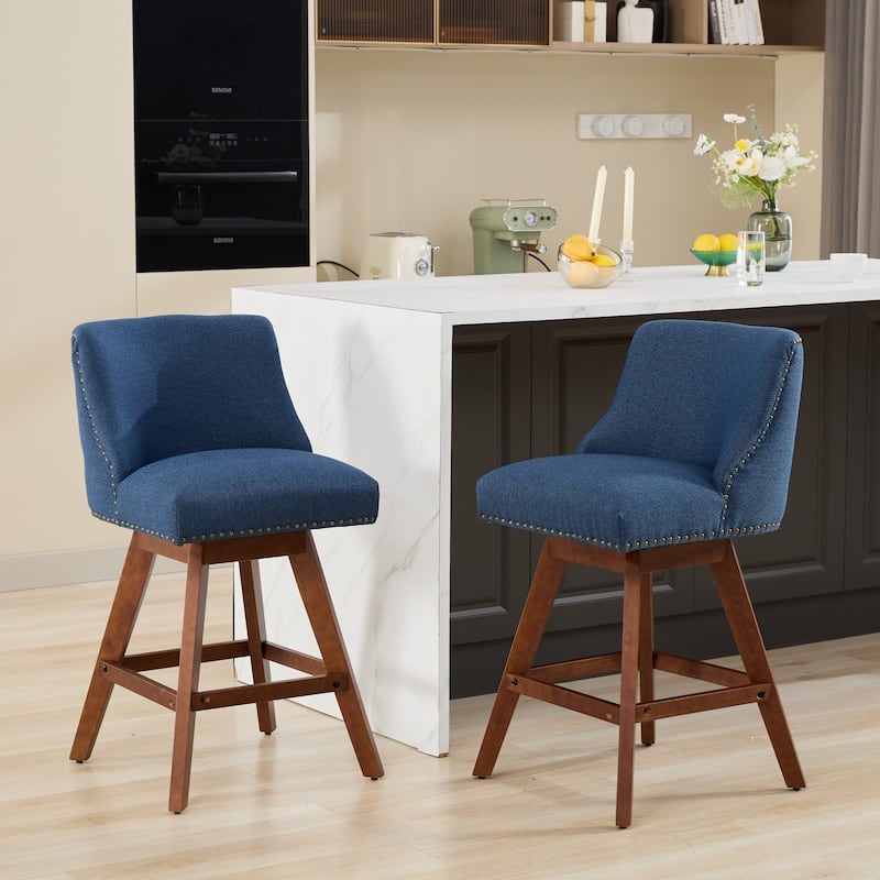 Curved Back Barstools Set of 2 with 360° Swivel Seat and Thick Cushion