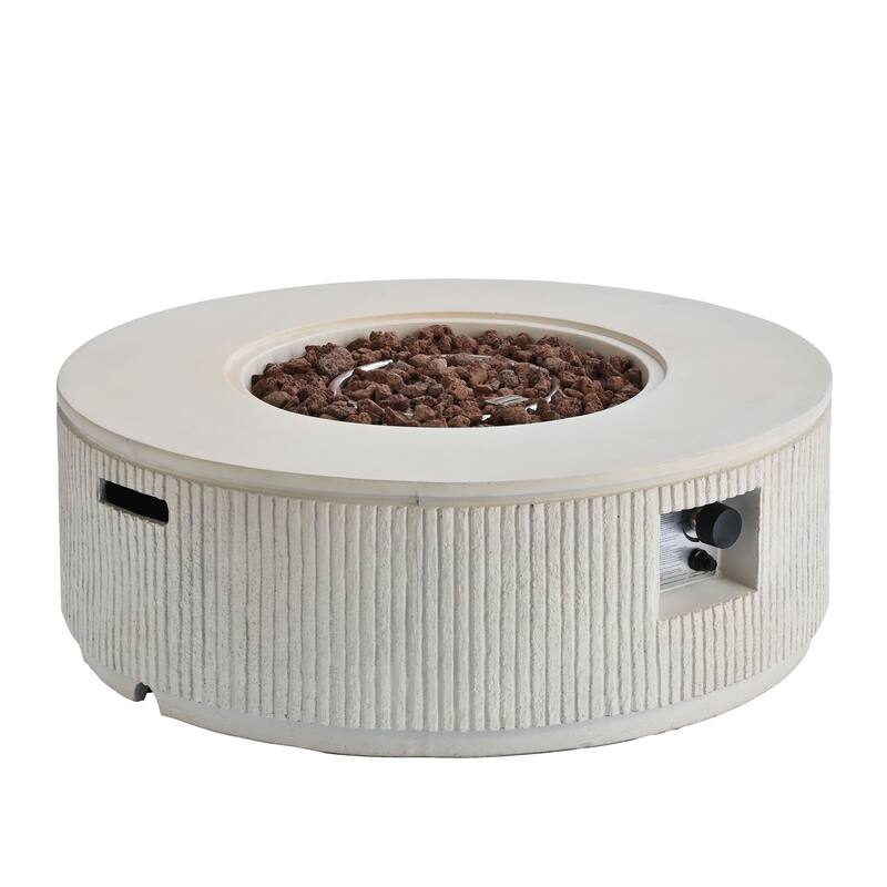 38.19" Propane Outdoor Fire Pit with Vertical Stripe Design, 50000 BTU Round Fire Pit Table with Steel Burner, Flame Control