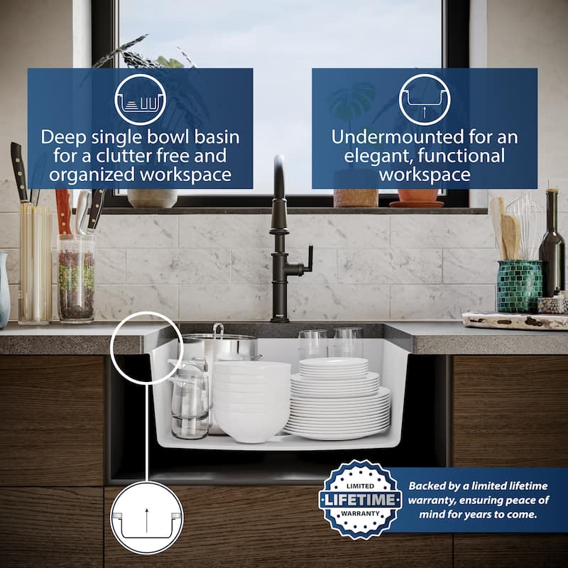 Karran Undermount 24.38 in Single Bowl Quartz Kitchen Sink