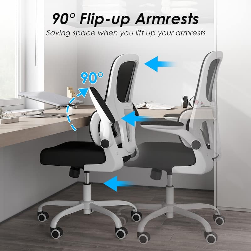 Office Chair, Mesh Ergonomic Office Chair with Lumbar Support, Comfy Computer Desk Chair with Flip Armrest Rolling Wheels