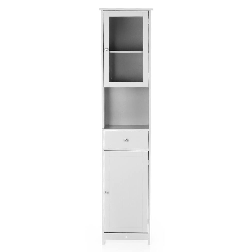 Modern Tower Tall Storage Cabinet with Doors & Drawer Wooden Bathroom Floor Cabinet