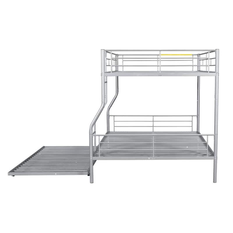 Full XL Over Queen Metal Bunk Bed with Trundle, Silver