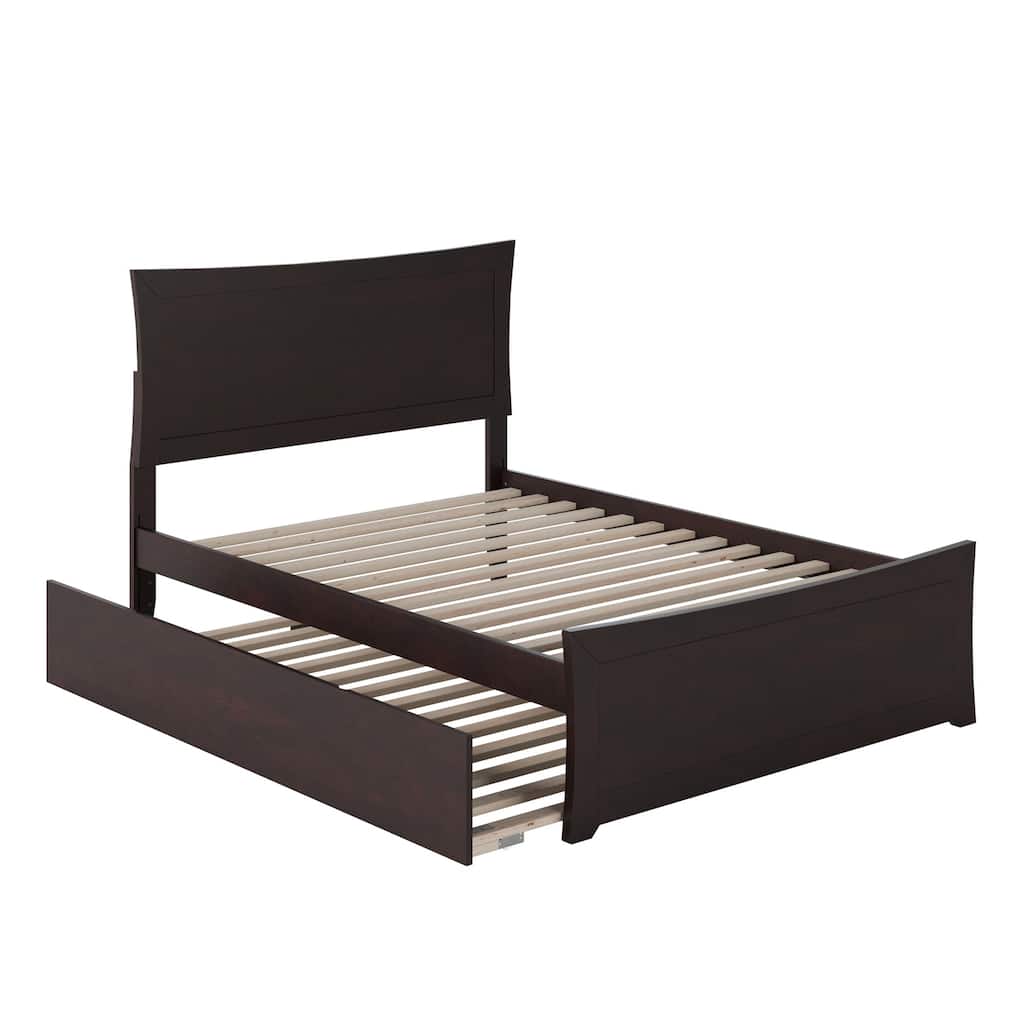 Platform Bed with Footboard & Trundle - Modern Storage Bed Frame with Sliding Guest Bed