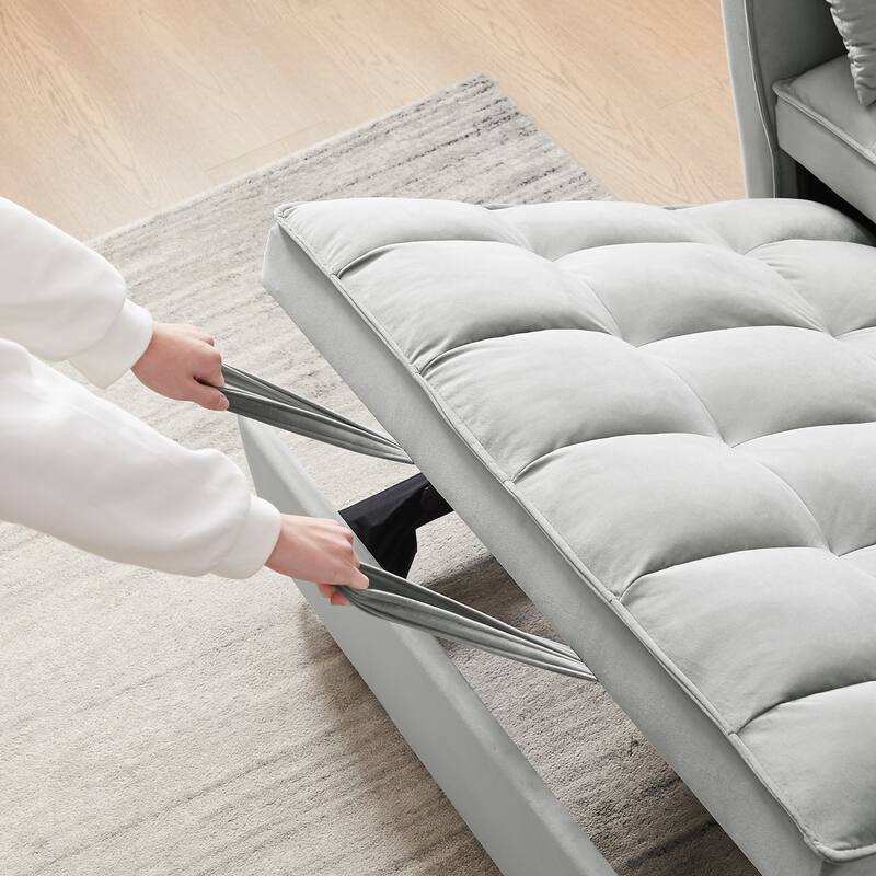 55.2" Velvet 2-in-1 Convertible Sofa Bed with Adjustable Backrest