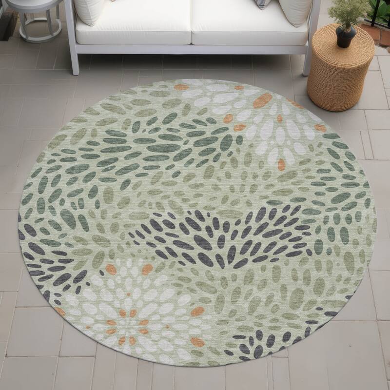 Machine Washable Indoor/ Outdoor Modern Genoa Chantille Rug - Celery - 8' x 8'
