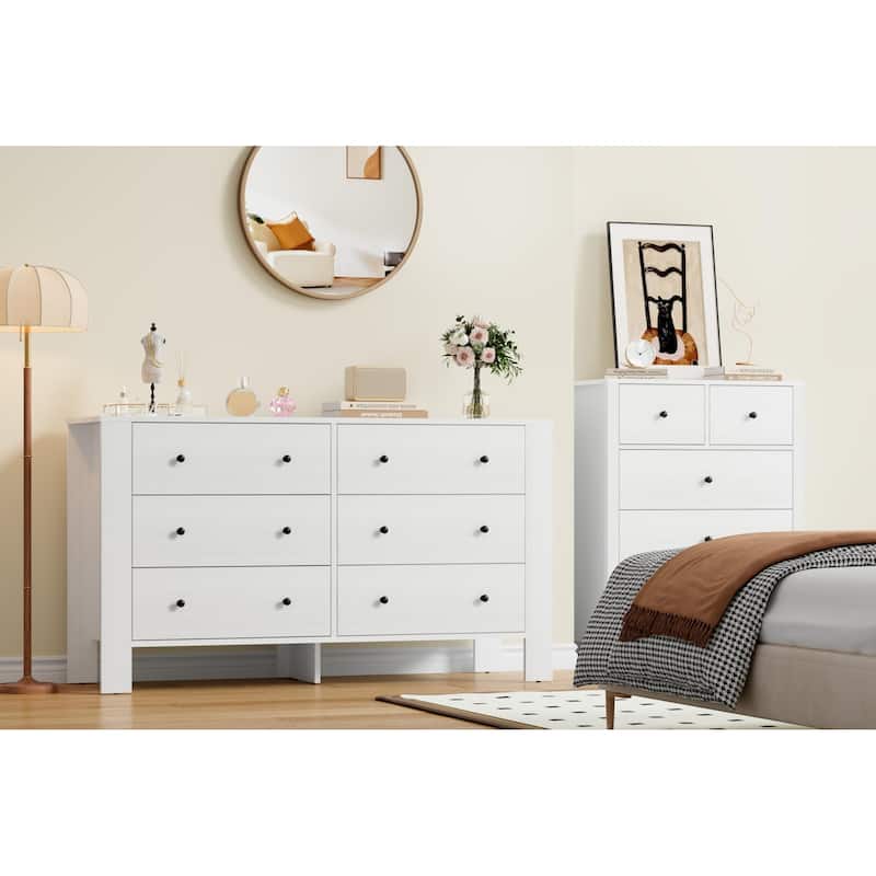 6 Drawer Dresser for Bedroom, Modern Wooden Storage Chest with Drawers