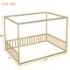 preview thumbnail 3 of 7, Minimalistic Style Full Size Wooden Canopy Frame Floor Bed with Fence and Guardrails, Natural