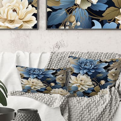Designart "Blue And White Blooming Floral Pattern" Floral Printed Throw Pillow