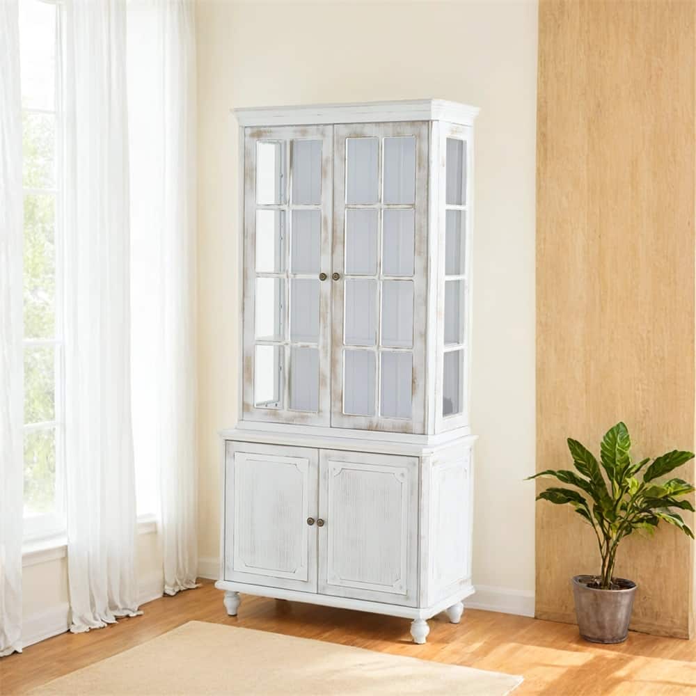 77.5'' Tall Vintage Display Cabinet w/Double Glass Doors,China Cabinet