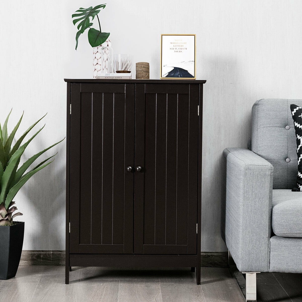 Shop Gymax Bathroom Floor Storage Cabinet Double Door Kitchen