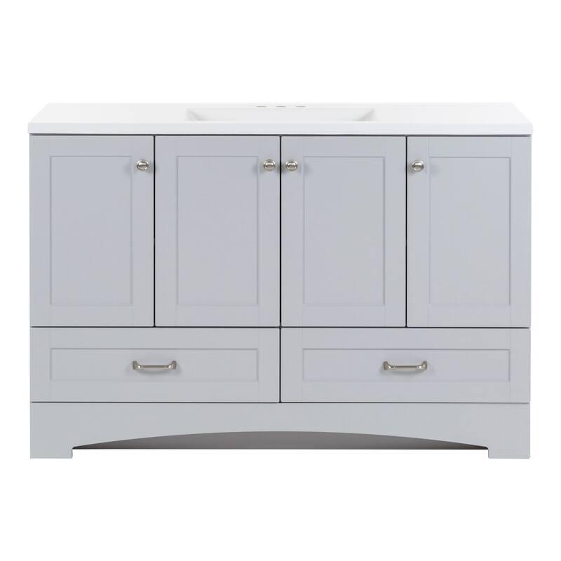 Spring Mill Cabinets Emlyn 48.5" Bathroom Vanity With Shelves, Drawers, and White Sink Top