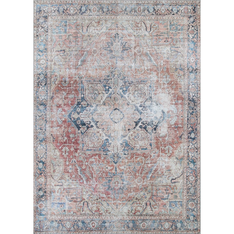 Dream Decor Rugs Legion Distressed Medallion Rust Blue Floral Area Rug