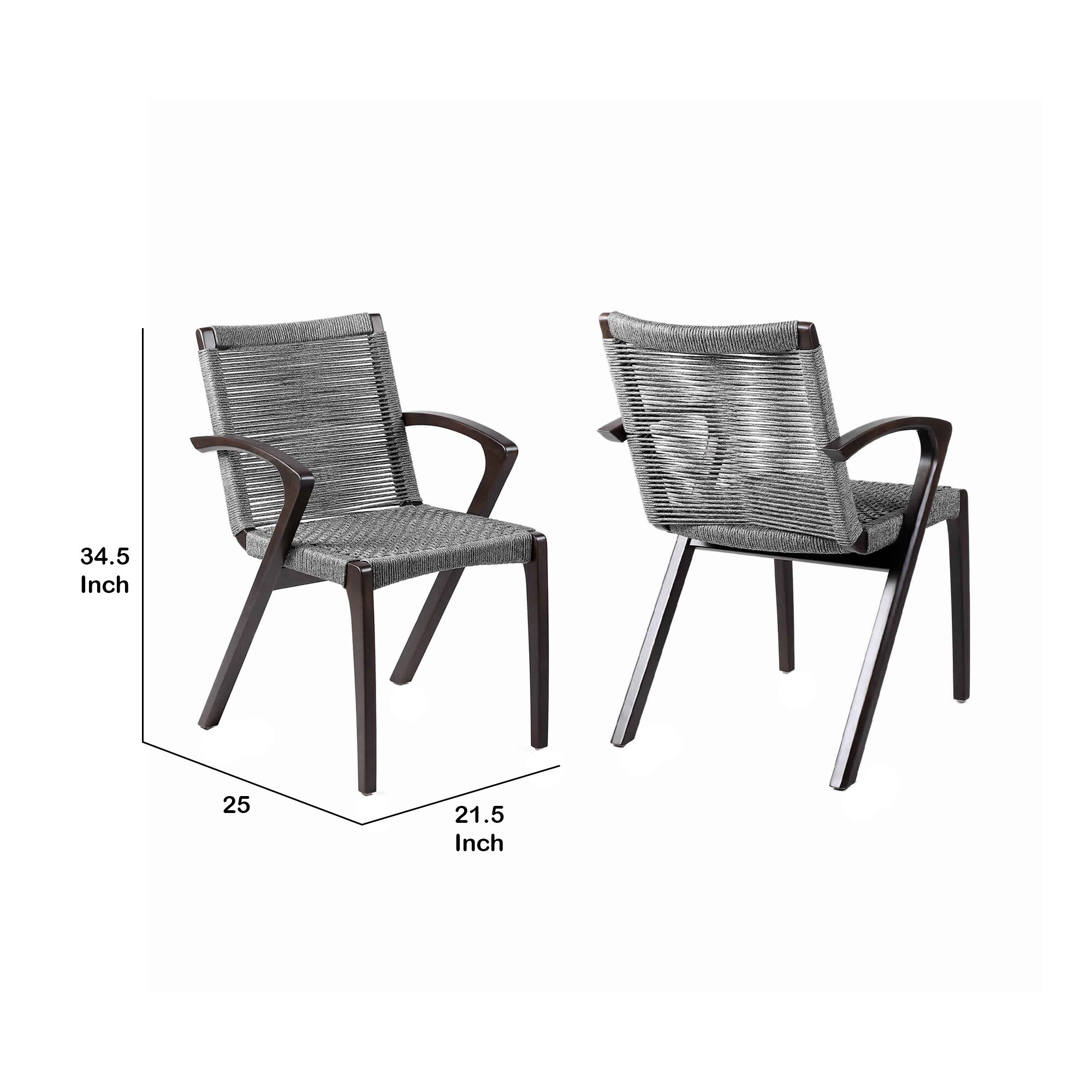 Shop Wooden Outdoor Dining Chairs With Woven Seat And Back Set Of 2 Gray Overstock 31688860