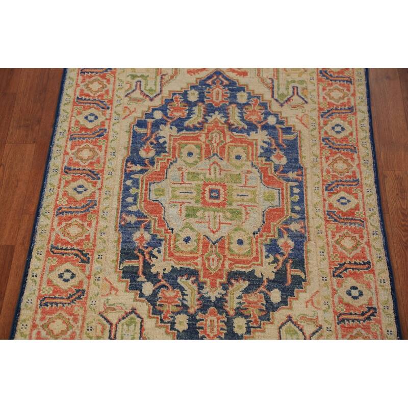 Medallion Heriz Serapi Vegetable Dye Rug Hand-Knotted Wool Carpet - 2'11"x 4'10"