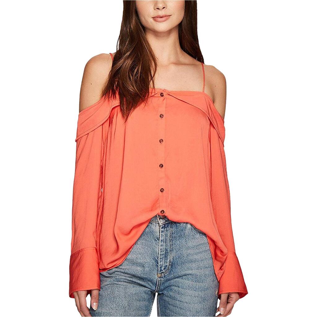 Free People Womens Button Down Peasant Blouse