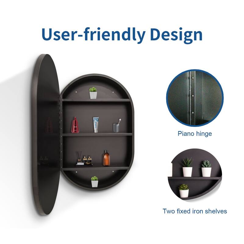 Metal Framed Wall-Mount Bathroom Medicine Cabinet with Mirror, Large Storage Space, Black Iron Powder Material