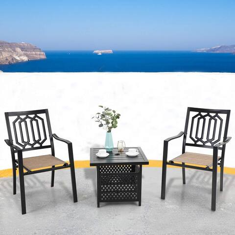 MFSTUDIO 3 Piece Patio Dining Set with 2 x Textilene Metal Stackable Chairs and 1 x Wrought Square Table with Umbrella Hole