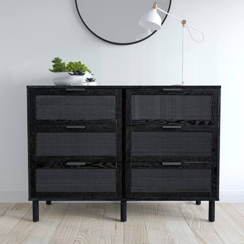 Orre 6 Drawer Dresser Black Frame With Black Rattan