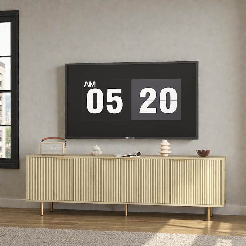 68'' Modern Fluted Wood TV Stand, Media Console with Storage Doors and Gold Legs, Entertainment Center for 55+ Inch TVs