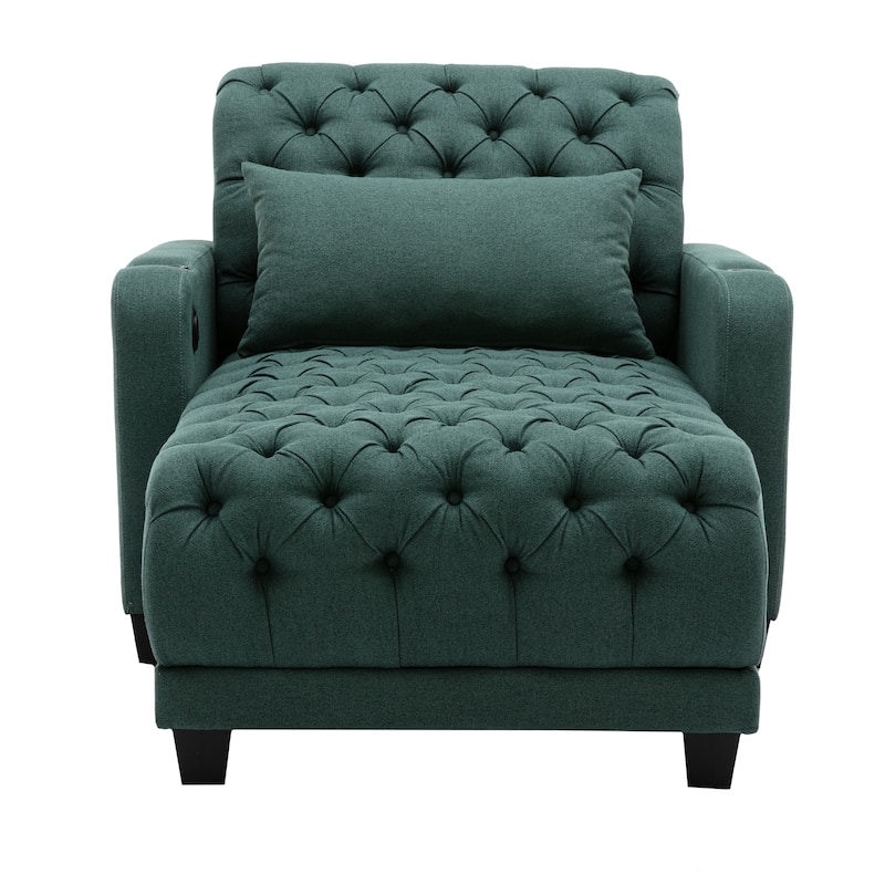 Linen Upholstered Multifunctional Tufted Wireless Charging Leisure Sleeper Armchair with 2 Cup Holders