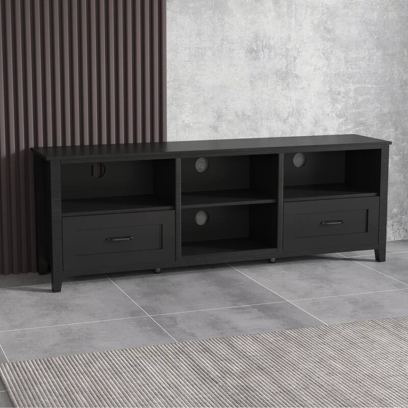 Contemporary TV Stand with 4 Open Storage Compartments and 2 Drawers, Fits 60 TVs, 70 W.
