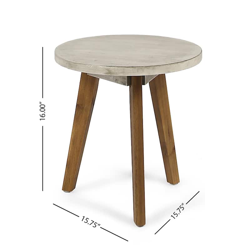 Roomfitters Solid Acacia Wood Round Side Table, Mid-Century Accent End Table for Living Room or Patio