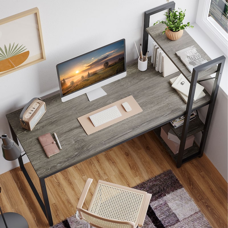 Computer Desk Home Office Computer Desk with 4 Shelves & Hooks