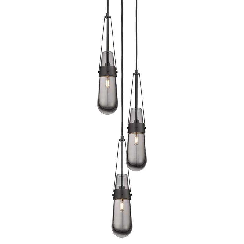 Innovations Lighting 113-452-1P-21-12 Milan Pendant Milan 3 Light 12" - Matte Black / Light Smoke