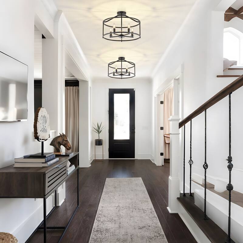 Starsky 5-Light Farmhouse Drum Flush Mount With Open Cage