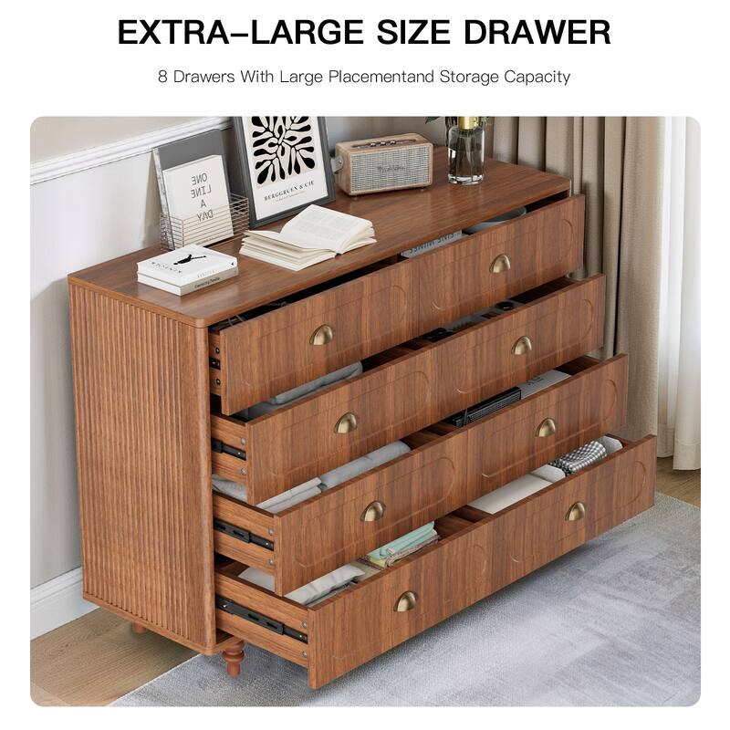 Pocassy 8 Drawer Dresser Modern Dresser Chest Cabinet Organizer with Golden Handles