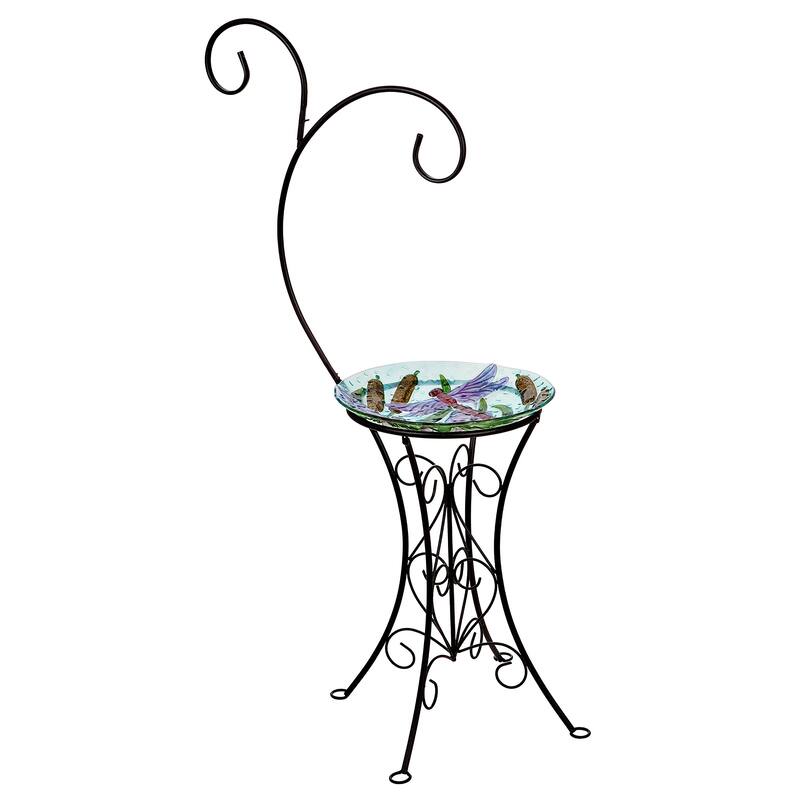 Decorative Metal Bird Bath Stand, Dual Shepards Hook