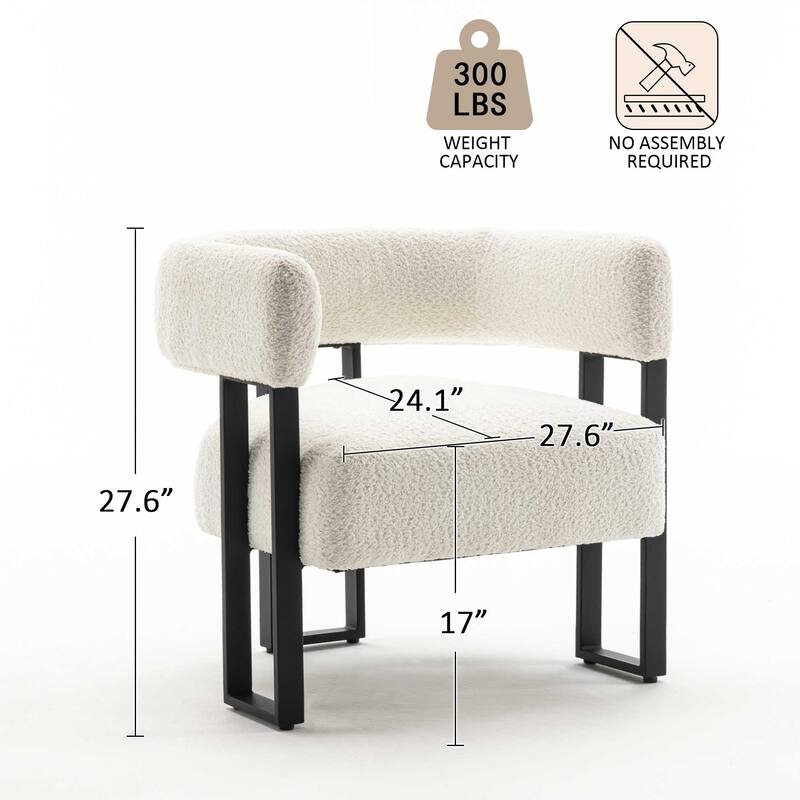 Upholstered Teddy Velvet Single Accent Chair Modern Corner Padded Boucle Armchair for Living Room Bedroom Lounge