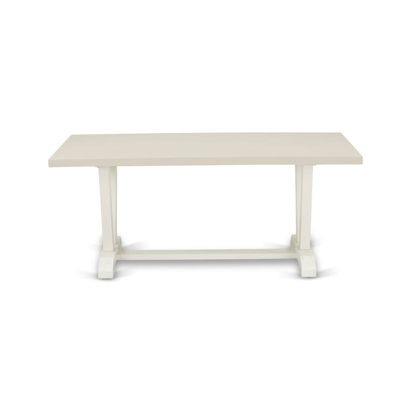 East West Furniture Dining Table Set- a Kitchen Table and Baby Blue Linen Fabric Parsons Chairs, Off-White(Pieces Options)