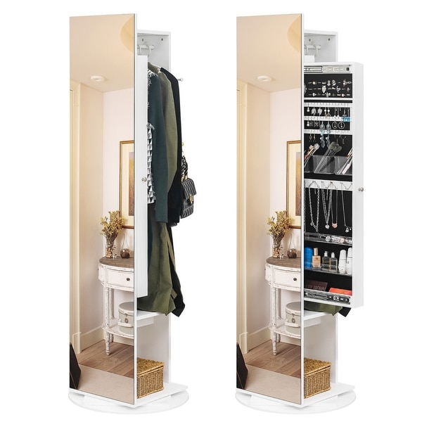 360 Full Length Mirror Jewelry Armoire with Hall Tree - N/A