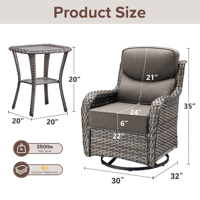 Gymojoy 3-Piece Patio Swivel Glider Chair Set with Side Table, 6-Inch Ultra-Plush Cushions & Water-Resistant Olefin Fabric